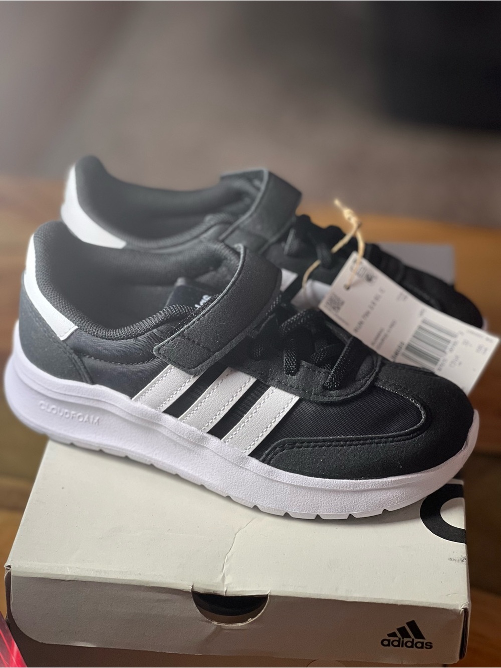 ADIDAS RUN 70s 2.0 EL C Black and White Cloudfoam Strap Sneakers SLIP ONS NO TIE